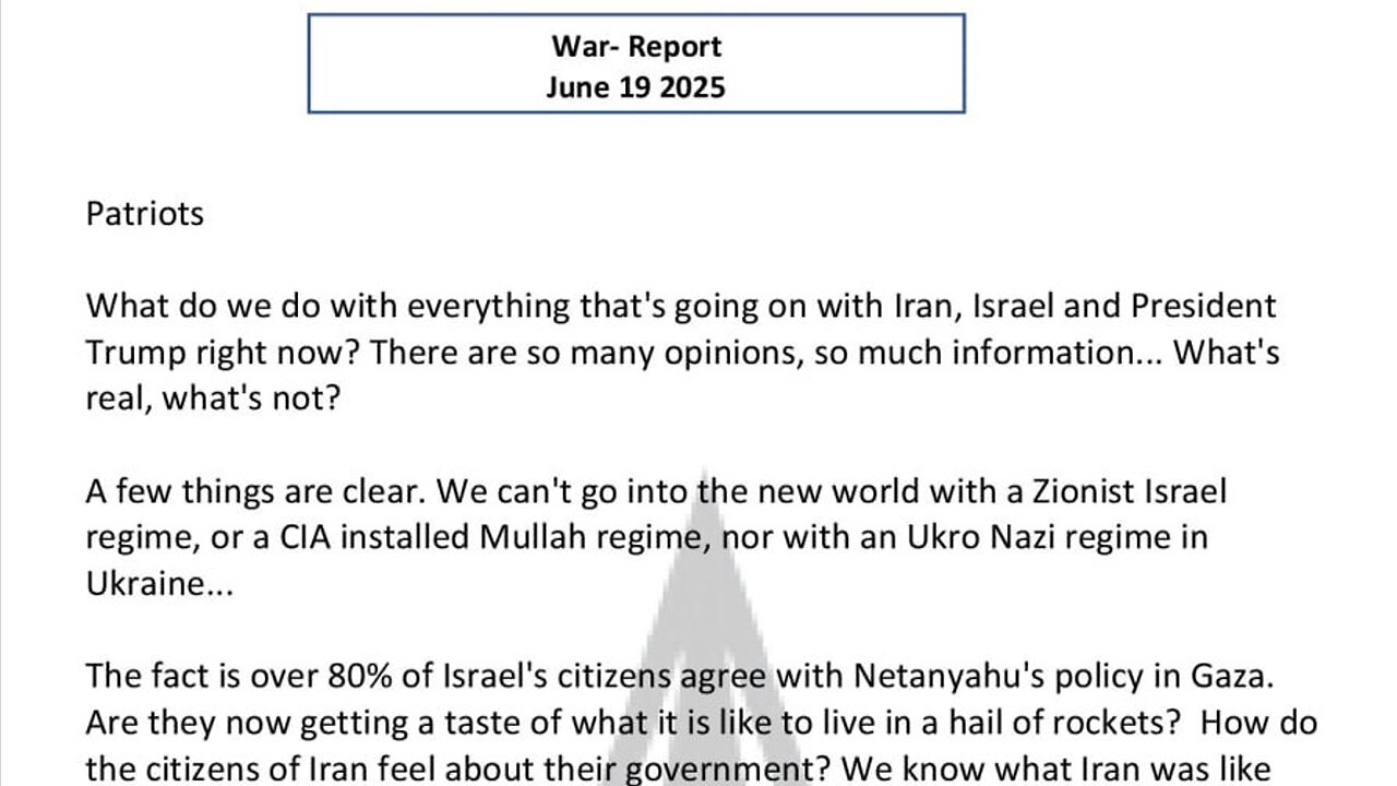 WAR REPORT - JUNE 19 2025 - ANONS HAVE NO SIDES - WE STAND FOR ALL PEOPLE