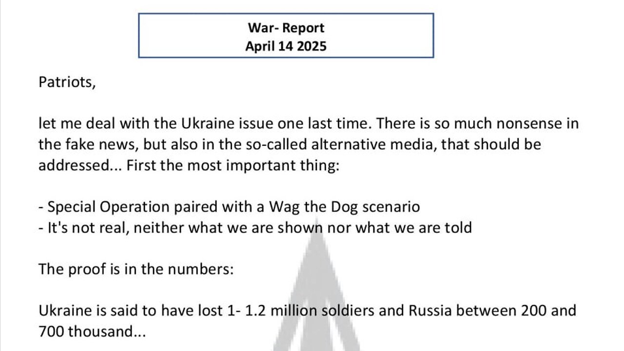 WAR REPORT - APRIL 14 2025 - THE UKRAINE WAR - THE PROOF IS IN THE NUMBERS