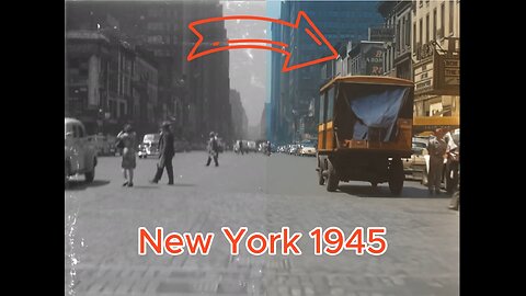 1945 Manhattan, New York City, 8th Ave, 5th Ave [ REMASTERED w/ color and sound]
