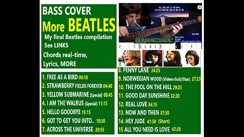 Bass cover: More BEATLES (My final compil.) LINKS 900+ covers _ Chords real-time, Lyrics, MORE