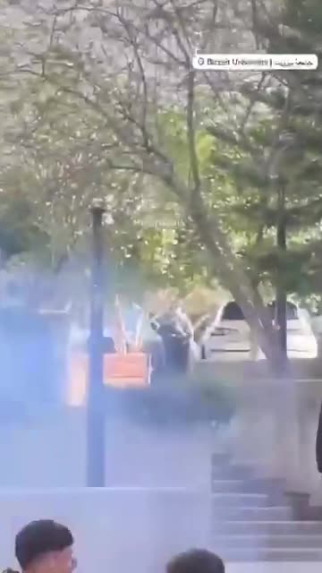 The Israeli terrorist forces raid Birzeit University in the West Bank.