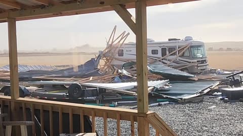High Winds In Eastern Wyoming Destroy Metal Barn