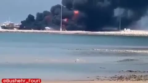 A massive fire breaks out in Iran's Deir port in Bushehr after Israeli bombing.