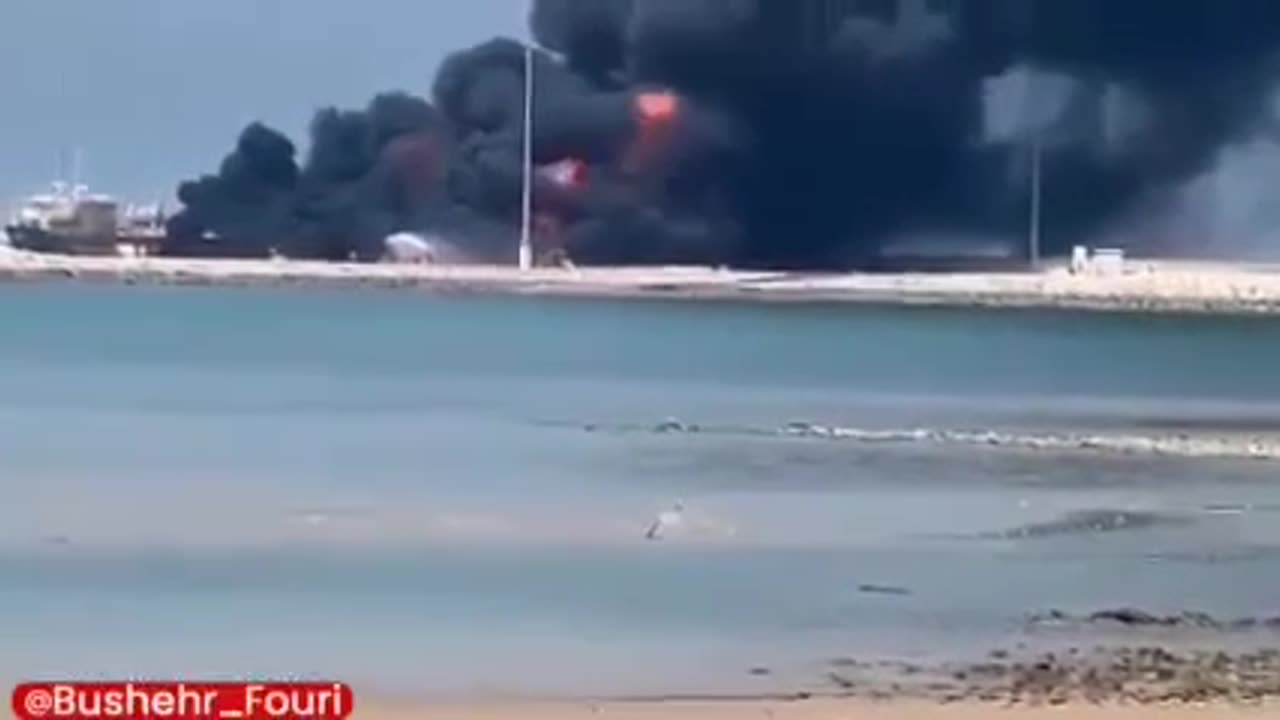 A massive fire breaks out in Iran's Deir port in Bushehr after Israeli bombing.