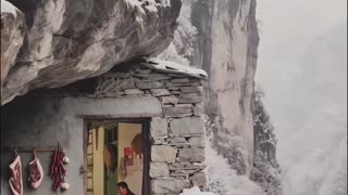 Magical Cliffside Snowy Resort.