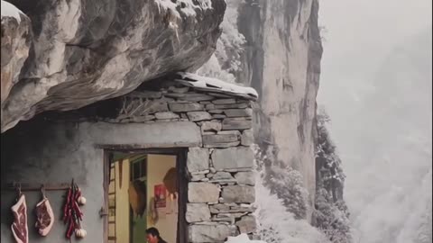 Magical Cliffside Snowy Resort.