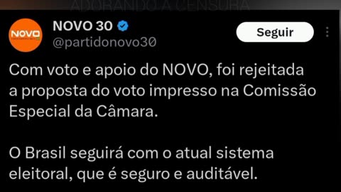 O PARTIDO NOVO DEVE ESTAR ADORANDO A CENSURA: POIS COLABOROU PARA ISSO❗