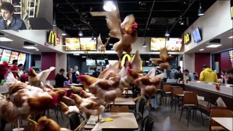 Over 5 Chickens Roam Around A McDonald's Restaurant Fake Funny Parody Video
