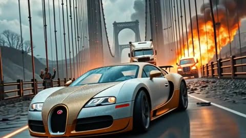 Bugatti Veyron Escapes Collapsing Bridge – Cinematic Disaster in 8K!