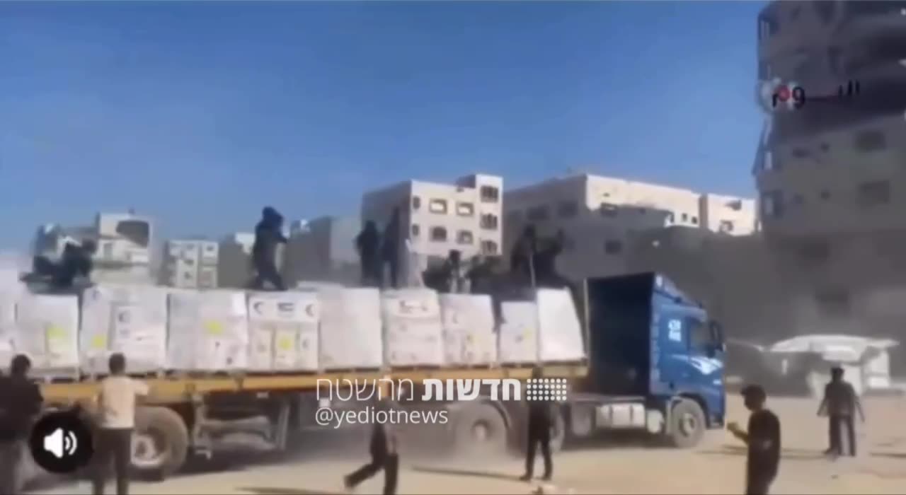 Armed men on humanitarian aid trucks today in the Gaza Strip