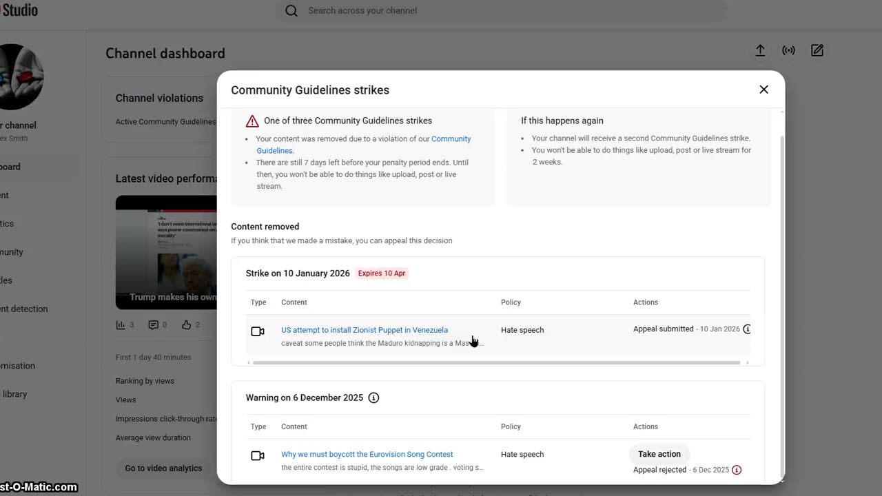 Youtube bans me again