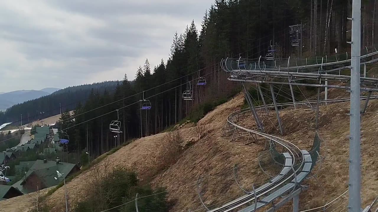 Carpathian Mountains, Bukovel. Ski lift ascent. March 2025