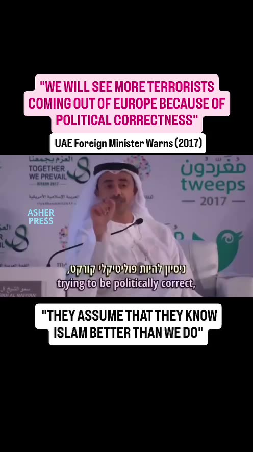 UAE FOREIGN MINISTER WARNS EUROPE: ISLAMIC TERRORISM COMING DUE TO POLITICAL CORRECTNESS (2017)