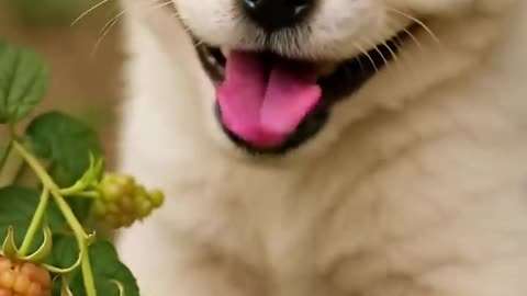 Puppy Eats Raspberry& BECOMES One!