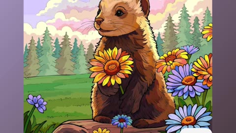 Cute Ferret Holding Yellow Flower in a Sunny Forest Meadow