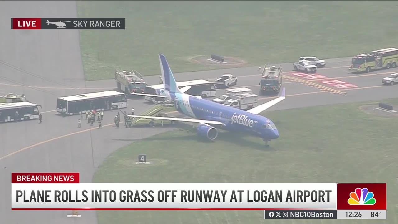 Jetblue flight skids off runway at Boston Logan airport during landing