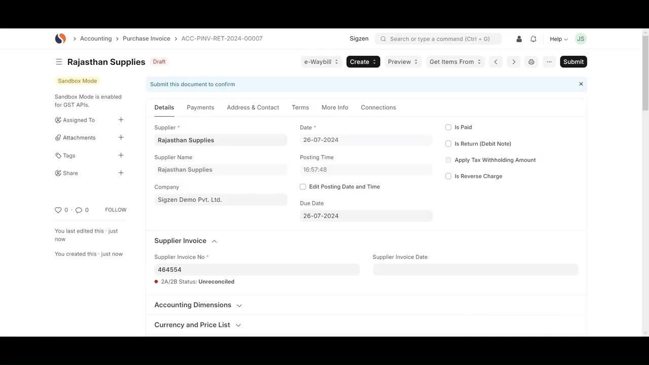 SigzenERP - How to Apply Purchase Taxes and Charges in ERPNext