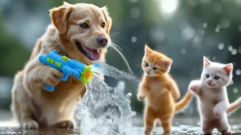 Ginger Papa Dog Hosts a Water Festival for Orphaned Kittens on Children's Day 🎉🐶💦🐱