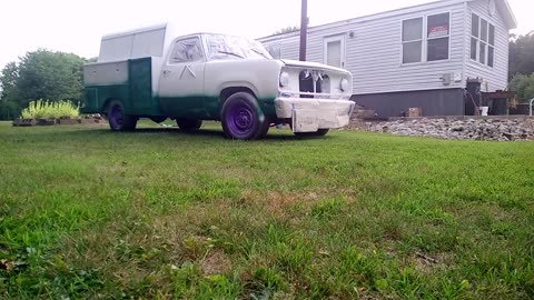 First coat fire mist green metallic paint on 1984 Dodge service truck