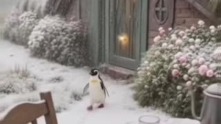 Magical snowy penguin walk.