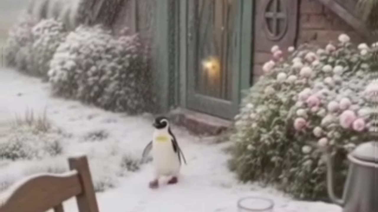 Magical snowy penguin walk.