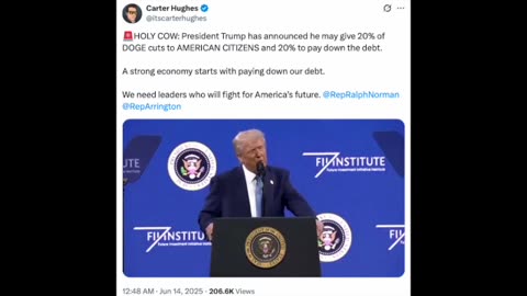 President Trump : Plans to Give 20% of DOGE CUTS to taxpayers and 20% to debt payment