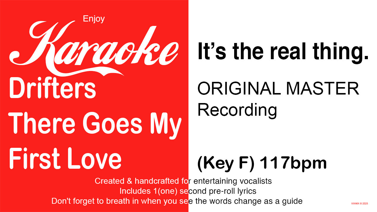 Drifters - There Goes My First Love (Key F) 117bpm (2025) Karaoke
