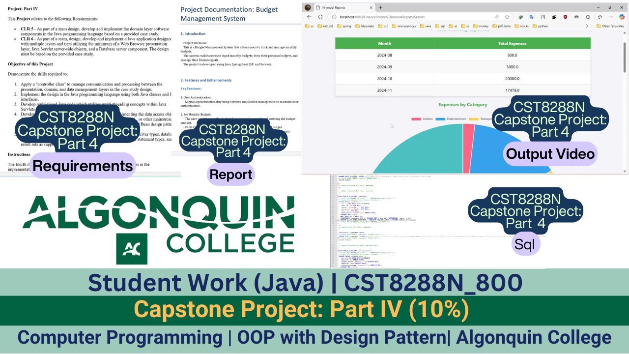 Student Work(Java)|24F_CST8288N_800 OOP with Design Patterns Capstone Project:Part IV(10%)Work Video