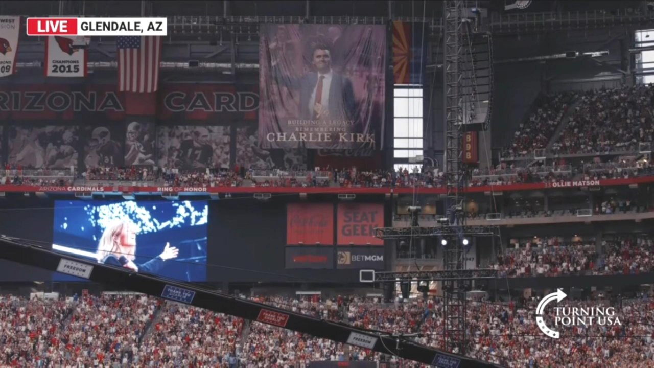 Packed arena sings hymn at Charlie Kirk's memorial - Sept. 21, 2025
