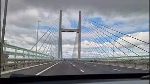 Driving across the Severn Bridge from England to Wales on the M4 in the UK