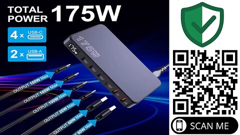 🔋 UEETOP 175W 6-Port Fast Desktop Charger | LED Display, USB-C & USB-A Ports for Smart Charging 💡💻