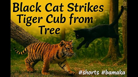 Black Cat Strikes Tiger Cub from Tree