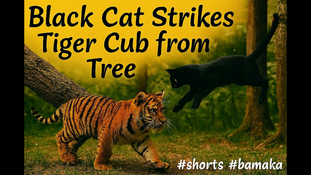 Black Cat Strikes Tiger Cub from Tree