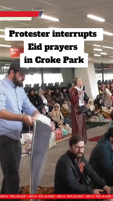 Protester disrupts Eid at Croke Park, recites Hail Mary. #japdmedia #Ireland #CrokePark #Protest