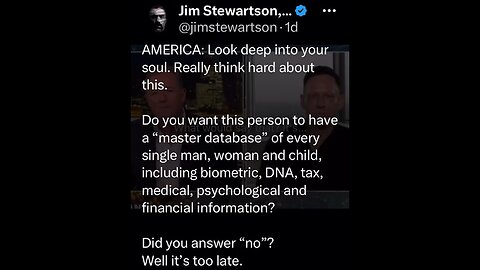 Do You Want Peter Thiel - Palantir To Have A Master Database Of EVERYONE?! Too Late! JimStewartson