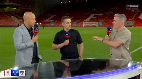 Liverpool vs Bournemouth 4-2 Arne Slot Goes Crazy 🔥 Carragher & Neville React Isak to Liverpool