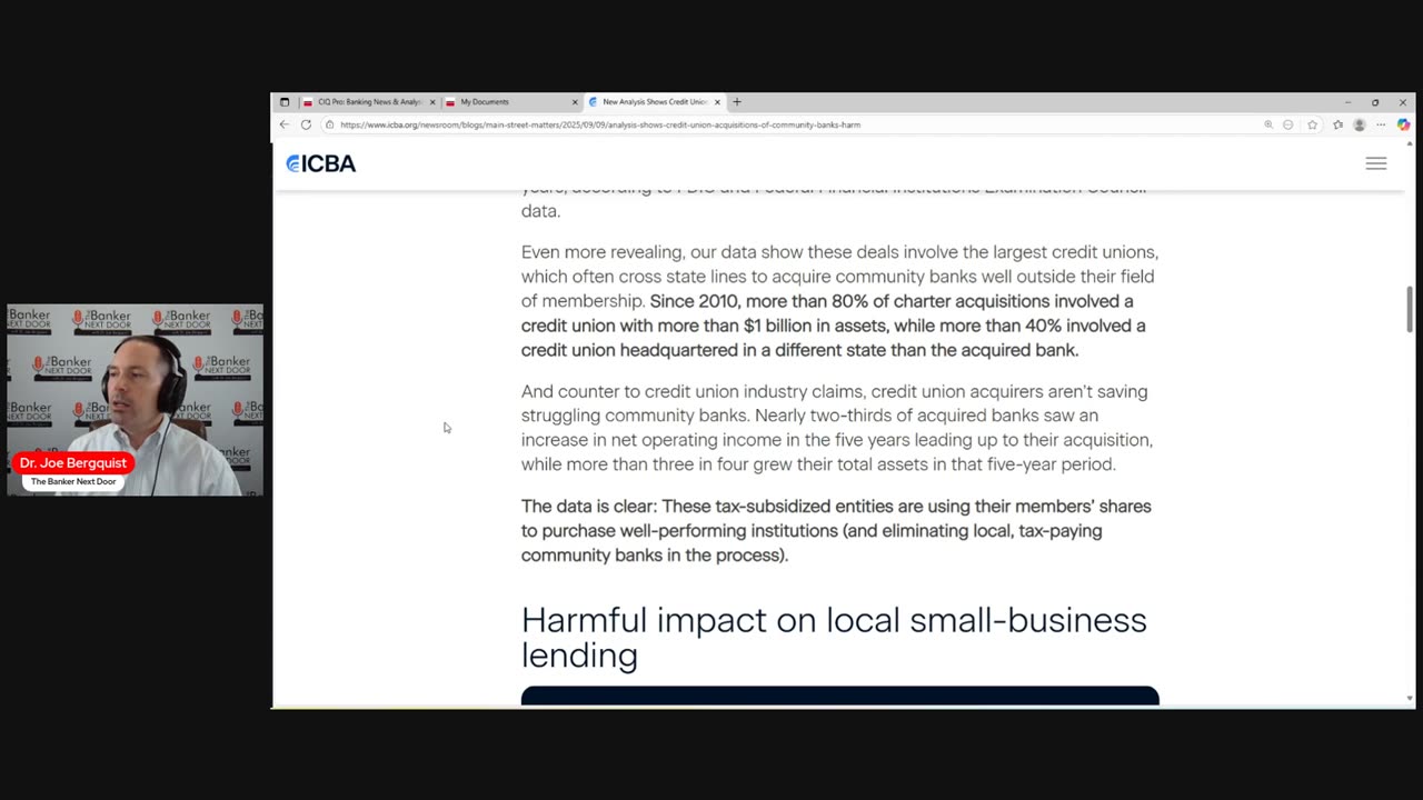 Credit Union purchases of Community Banks are harmful!