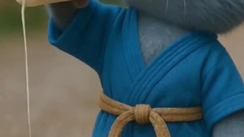 😍 Beautiful blue karate Dress Cute grey Cat