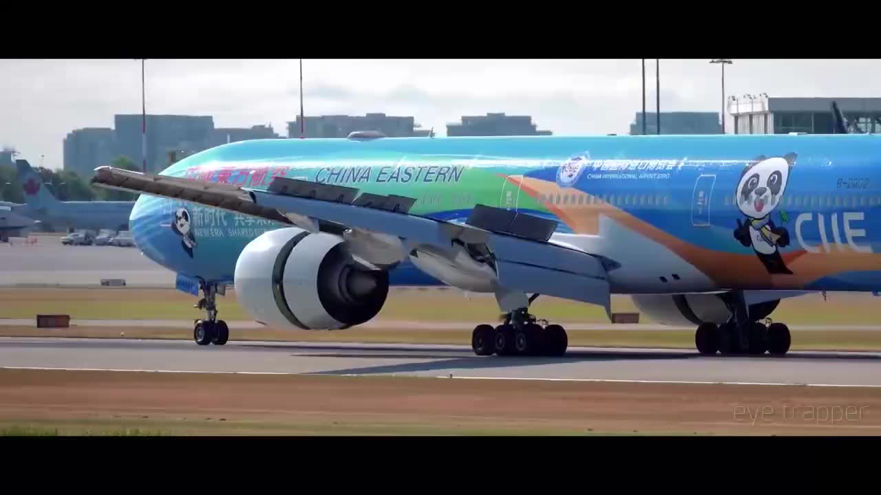 Landing of a Boeing 777-300ER of China Eastern Airlines at Vancouver Airport, Canada