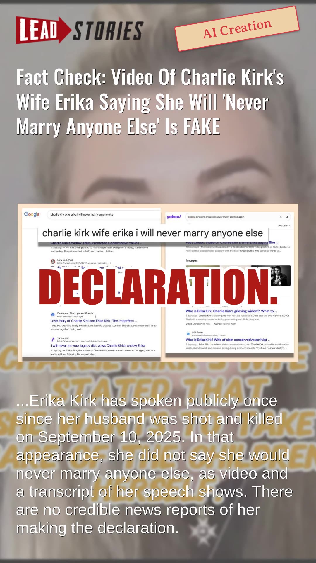 Fact Check: Video Of Charlie Kirks Wife Erika Saying She Will Never Marry Anyone Else Is FAKE
