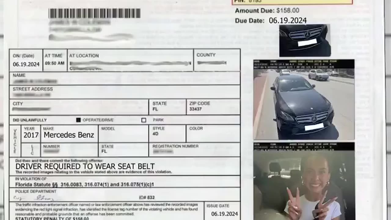 The driver received a traffic fine for not wearing a seatbelt.