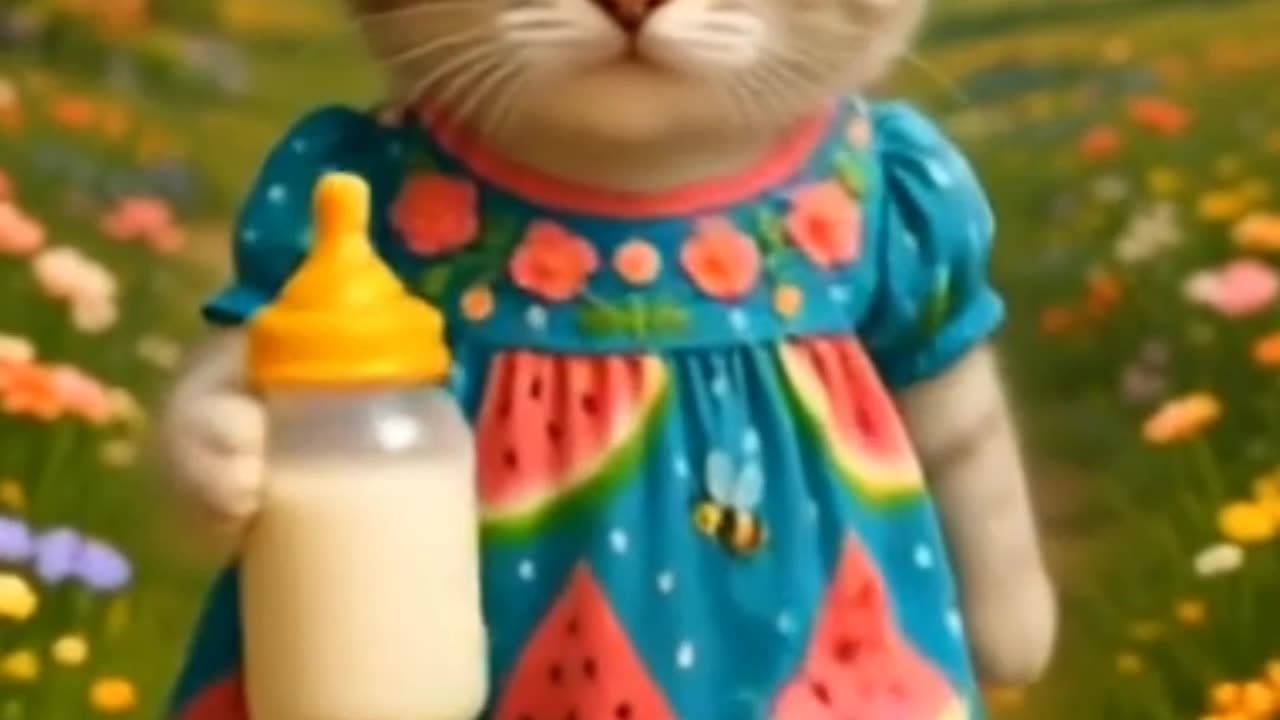 "Cutest Rainbow Kitten in Bee Coat & Milk Bottle Magic!"
