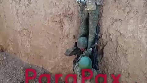 Russians Practice Scaling Anti-Tank Ditches