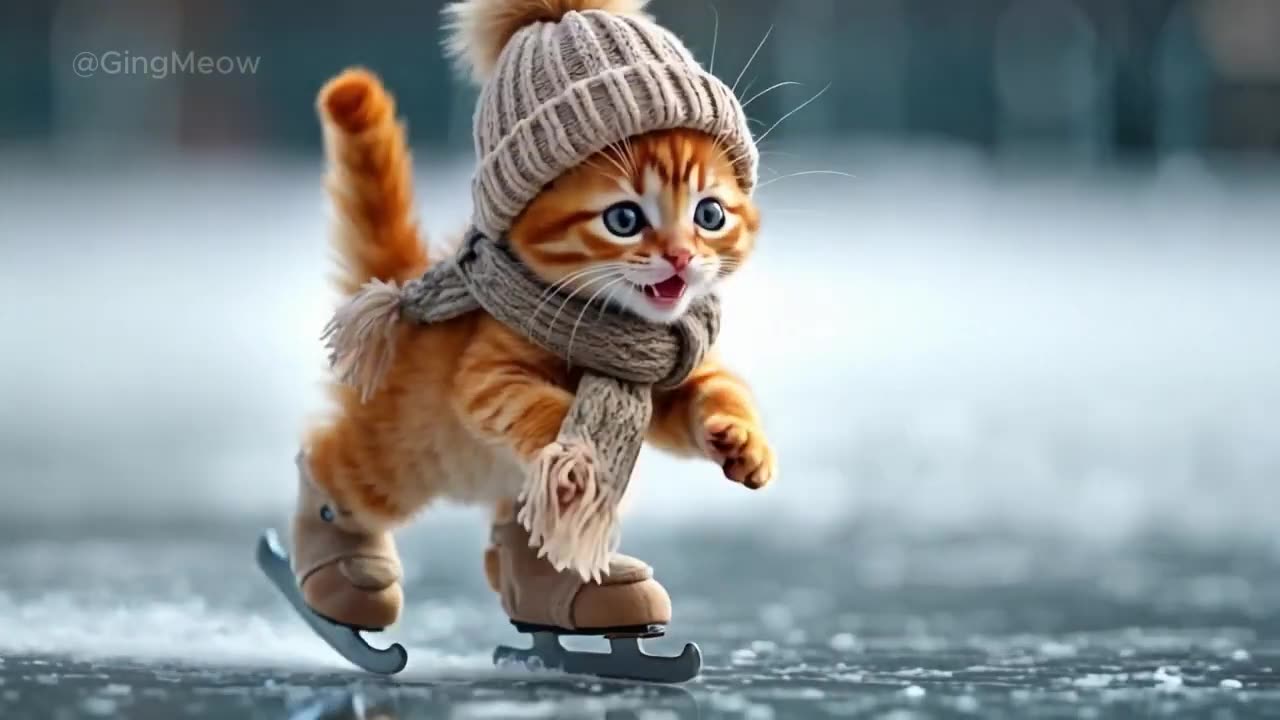 Tiny Cats Ice Skating Adventure
