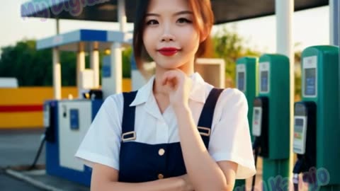 [4k Virtual Girlfriend] AI Beauty Yi Yi Working at the Petrol Station | 爱上油站工作的女孩 儀儀 ❤️
