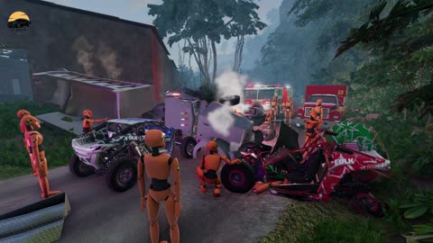 Deadly Truck Crash in BeamNG Drive! Dump Truck Avoids Container Truck and Falls Off Cliff