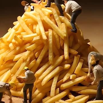 little workers take on giant pizza ! ♻️ Watch as they workers🎁🍔🥮