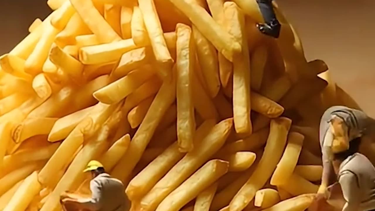 little workers take on giant pizza ! ♻️ Watch as they workers🎁🍔🥮