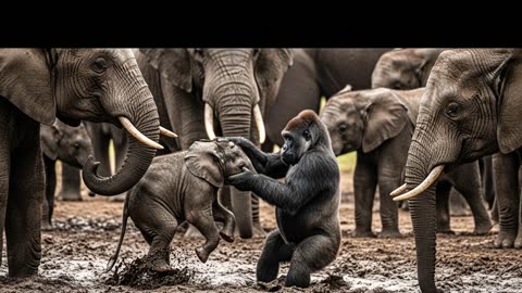 Gorilla Rescues Elephant Calf! Amazing Cross-Species Rescue