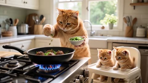 A mother cat cares for her kittens so that they grow up to be talented and kind.